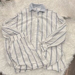 Women's Striped White and Blue Button Down Shirt and Shorts